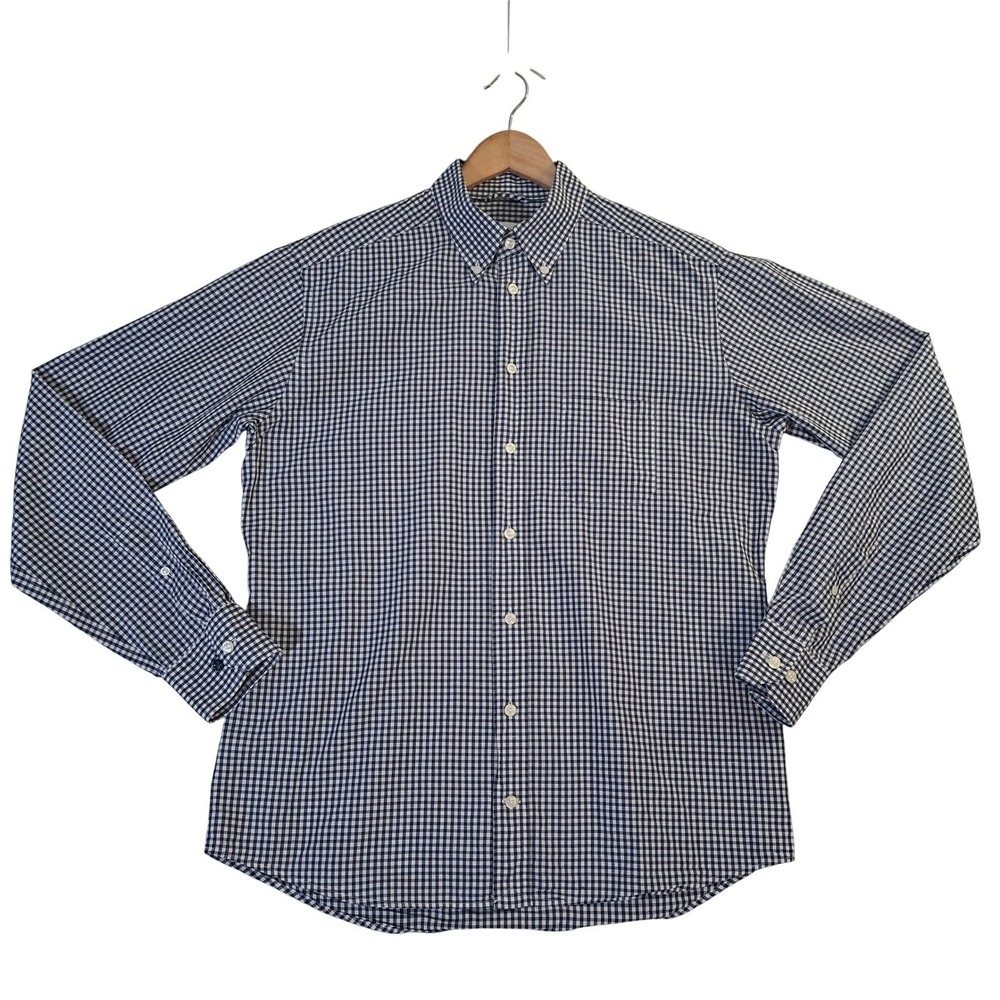 Eton Mens Slim Fit Gingham Dress Shirt Navy Blue White Button Down XL 43